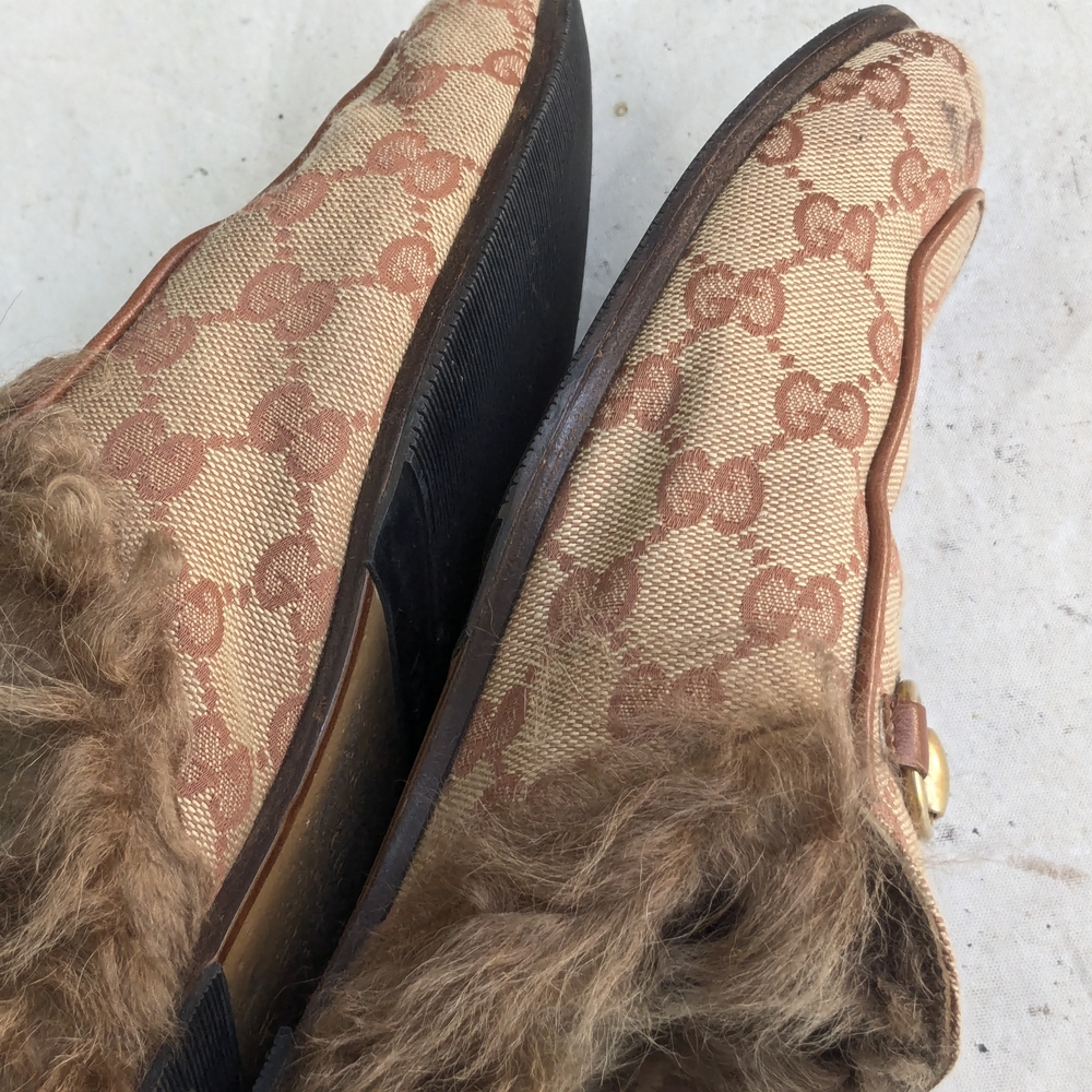 Gucci Princetown Loafers 8.5 Monogram Logo GG Fur - Picture 8 of 11